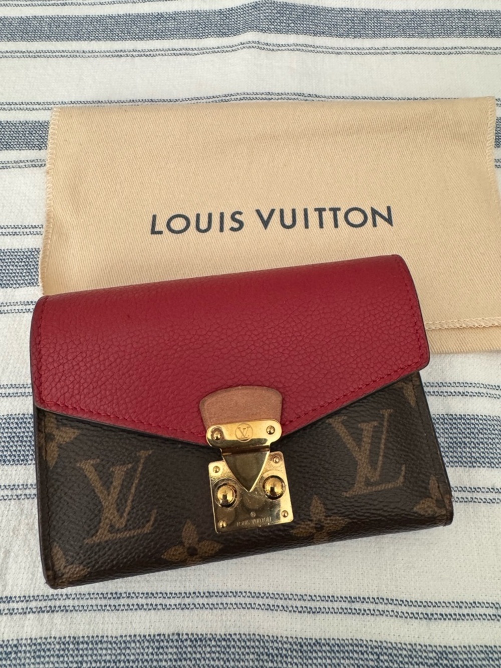 Louis Vuitton Pallas Compact Monogram Tri fold Wallet Red Leather